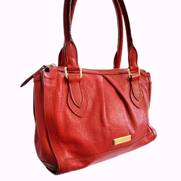 Burberry Red Pebbled Leather Satchel Handbag - Picture 4 of 14